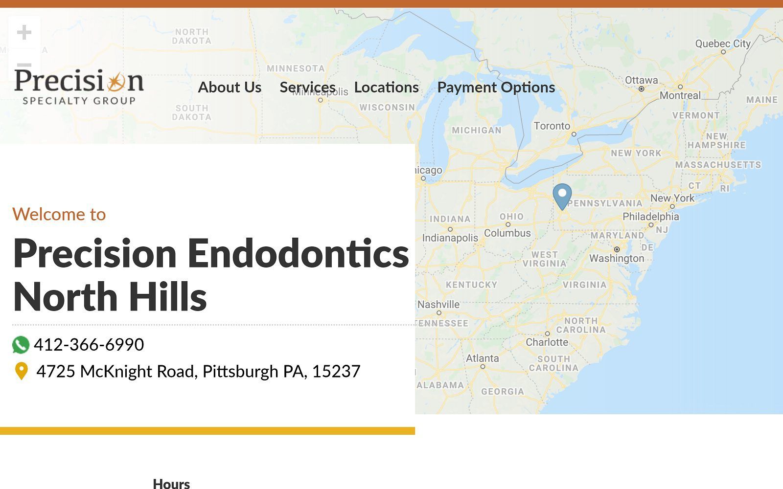 The screenshot of precision endodontics north hills website