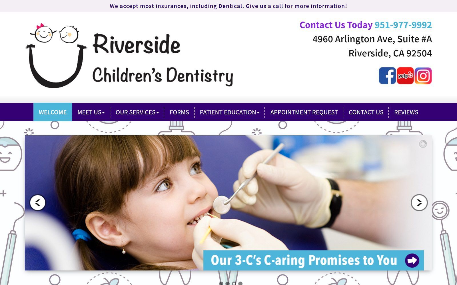The screenshot of riverside children's dentistry website