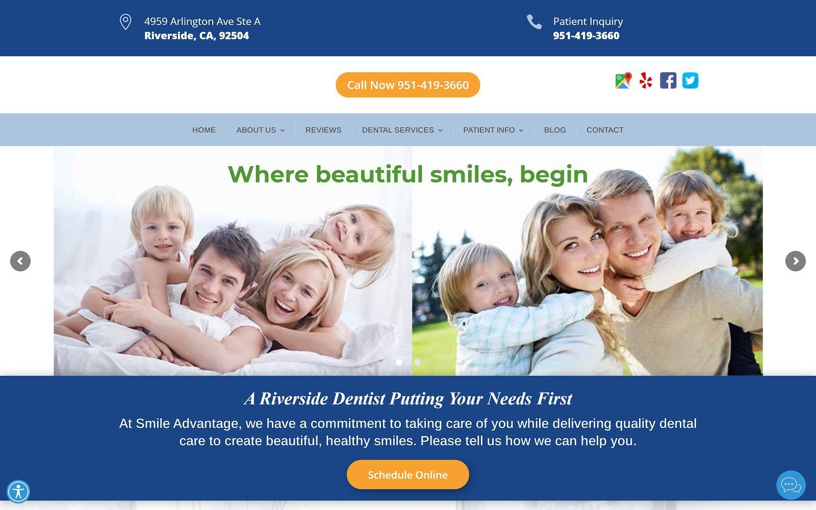 The screenshot of dentist riverside ca - smile advantage - dr. Ali shmara website
