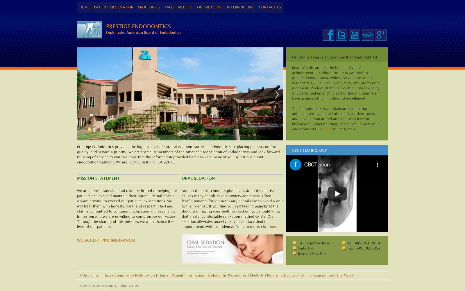 The screenshot of prestige endodontics dr. Denny fang website