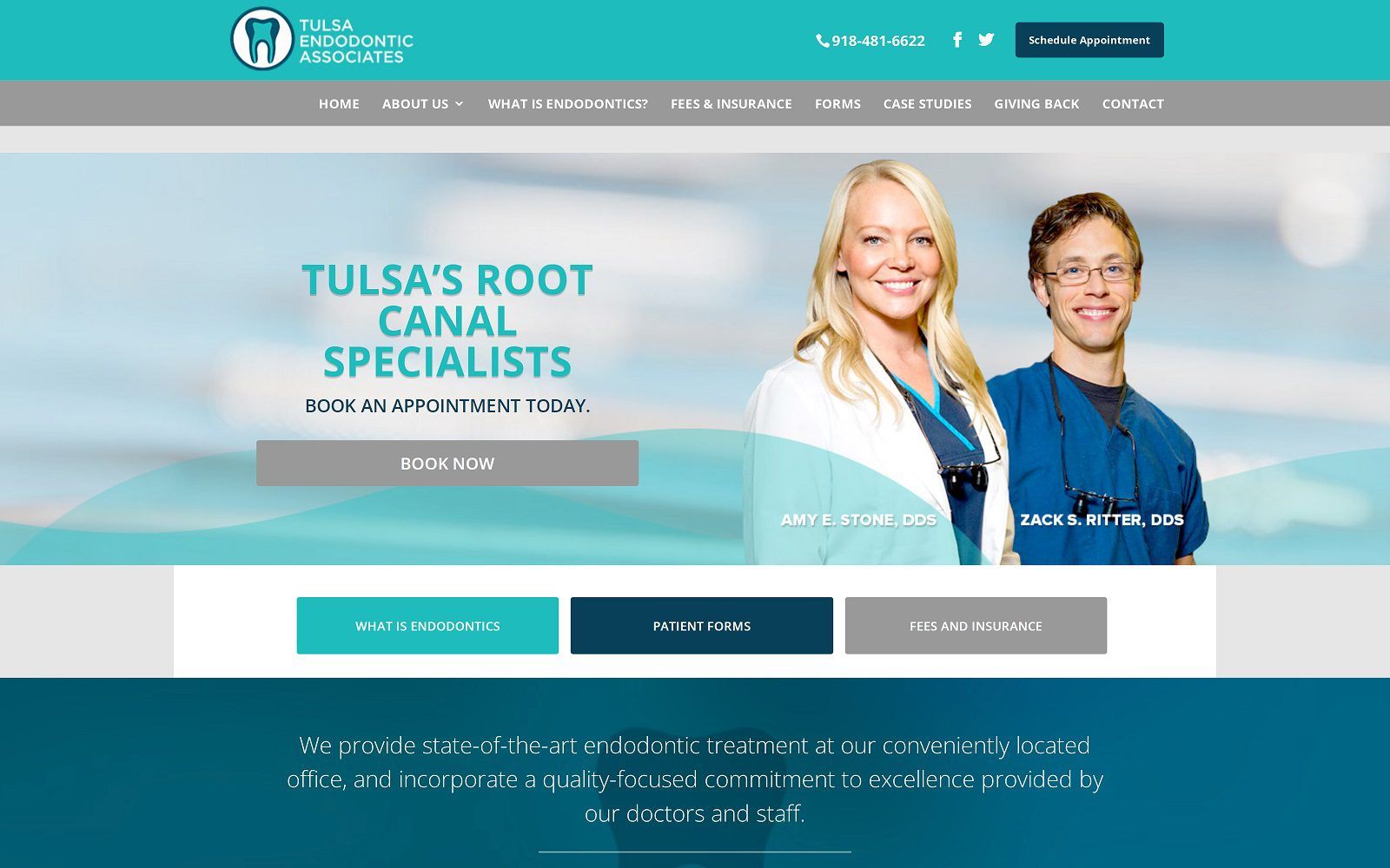 The screenshot of tulsa endodontic associates dr. Amy stone website