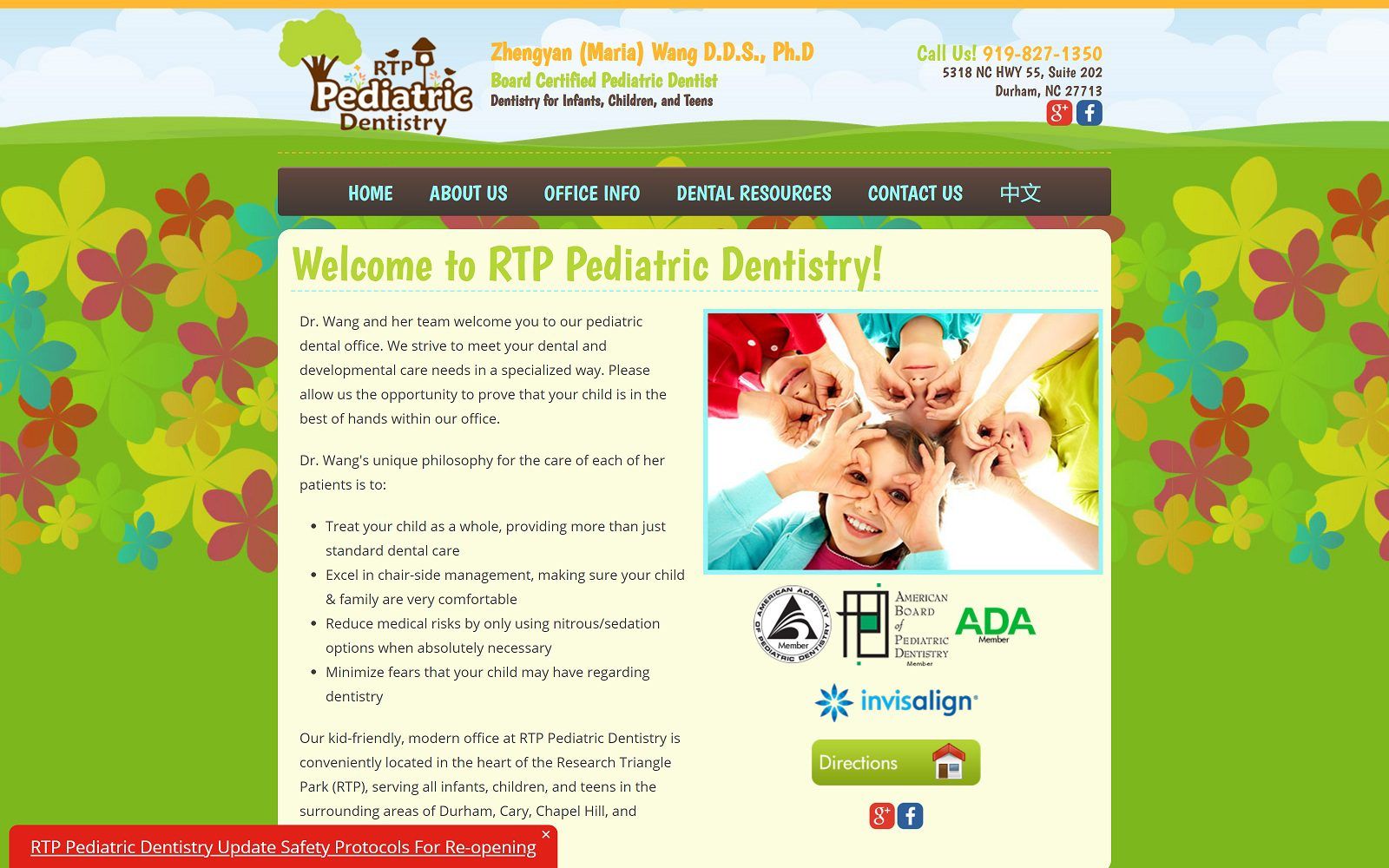 The screenshot of rtp pediatric dentistry: dr. Wang zhengyan website
