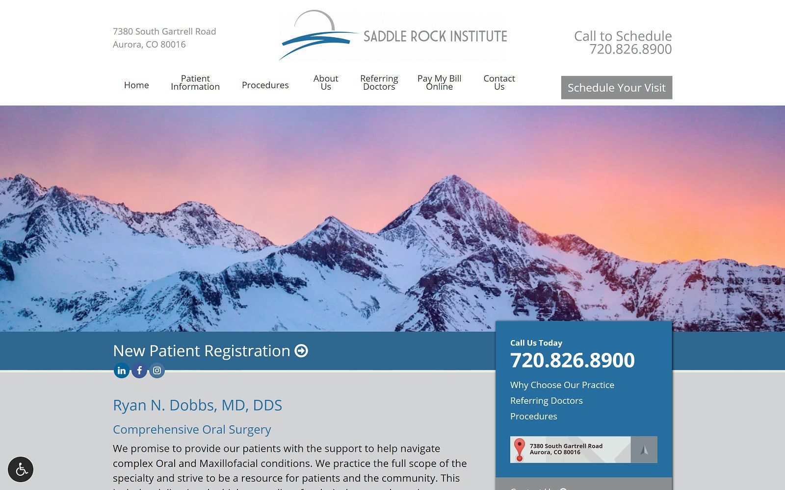 The screenshot of saddle rock institute dr. Ryan n. Dobbs website