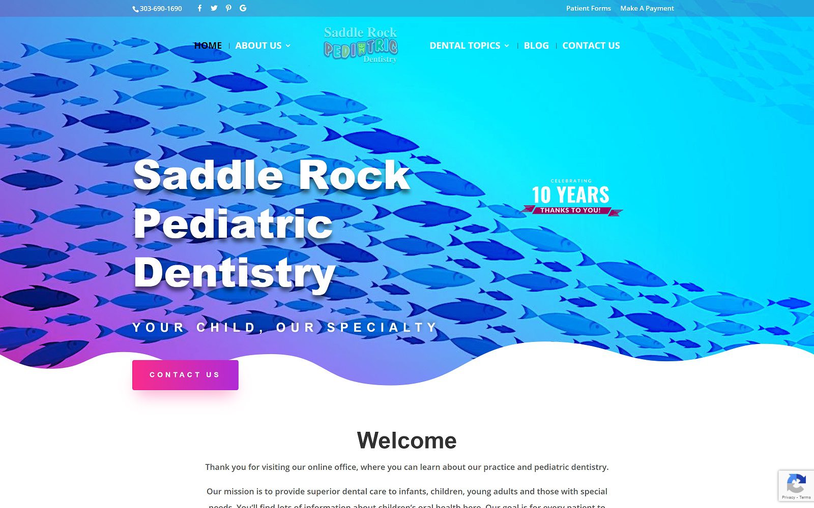 The screenshot of saddle rock pediatric dentistry website