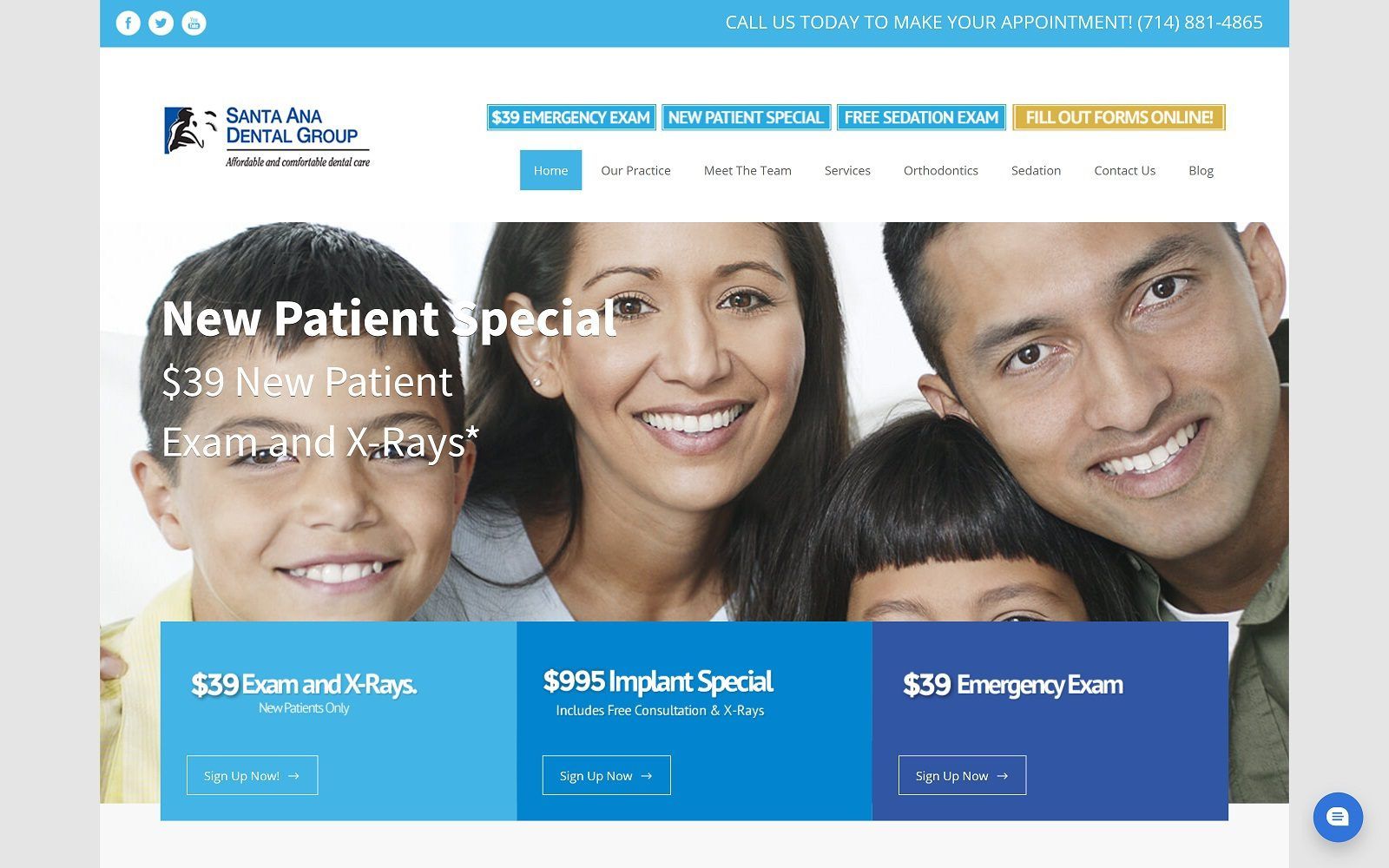 The screenshot of santa ana dental group website