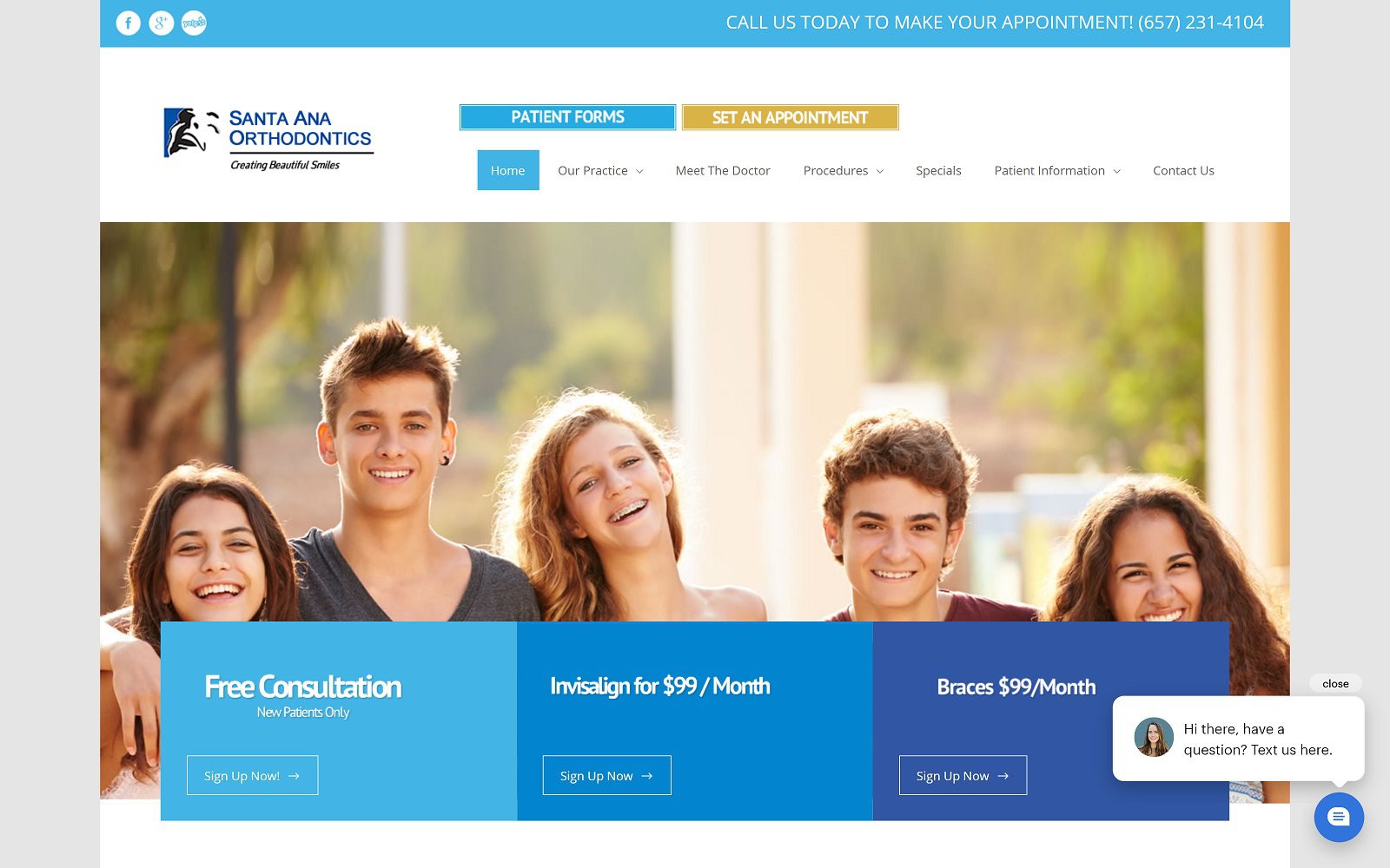 The screenshot of santa ana orthodontics dr. Brian luong website