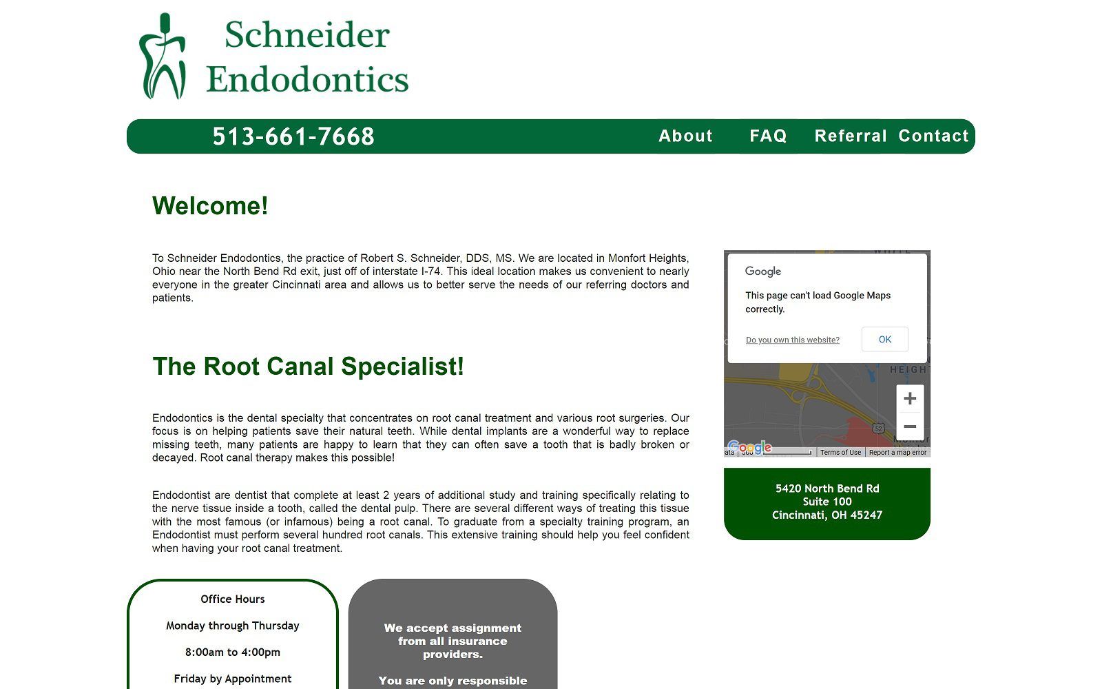 The screenshot of schneider endodontics dr. Robert s. Schneider website