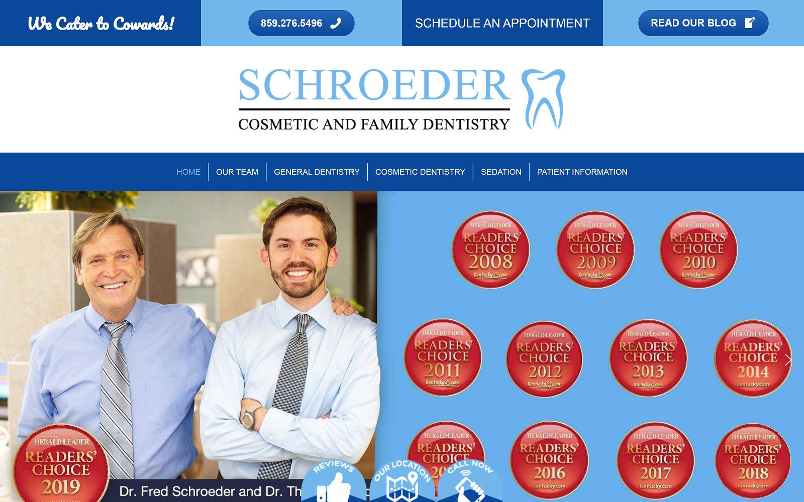 The screenshot of schroeder cosmetic and family dentistry dr. Fred schroeder website