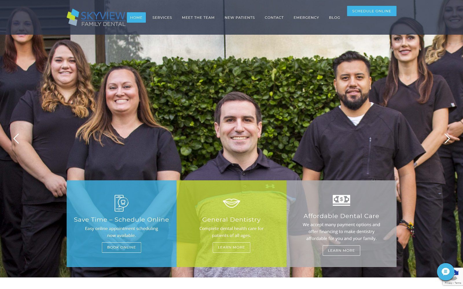 The screenshot of skyview family dental website