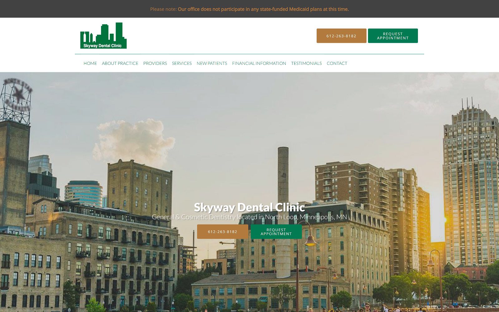 The screenshot of skyway dental clinic website