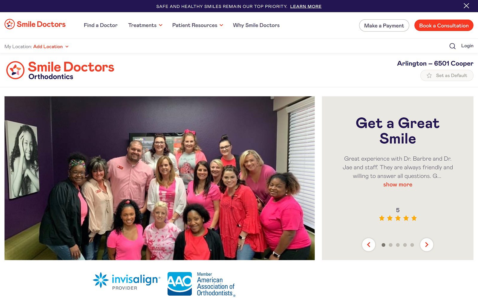 The screenshot of smile doctors website