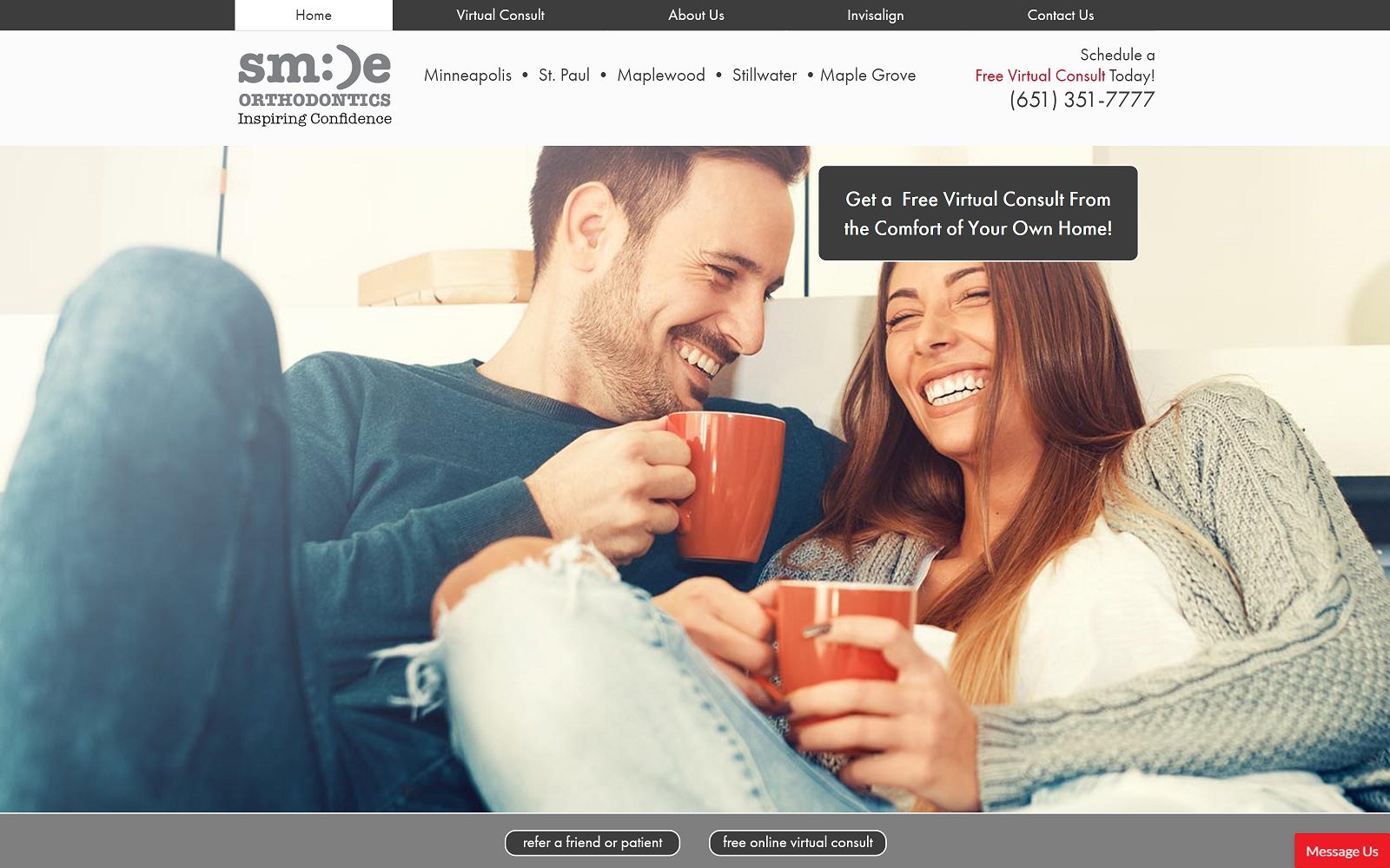 The screenshot of sm:)e orthodontics website