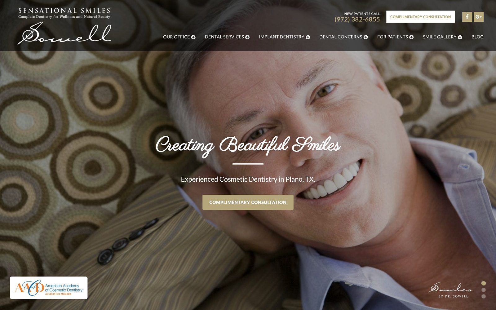The screenshot of mark sowell, dds, magd, aacd: cosmetic & implant dentistry website