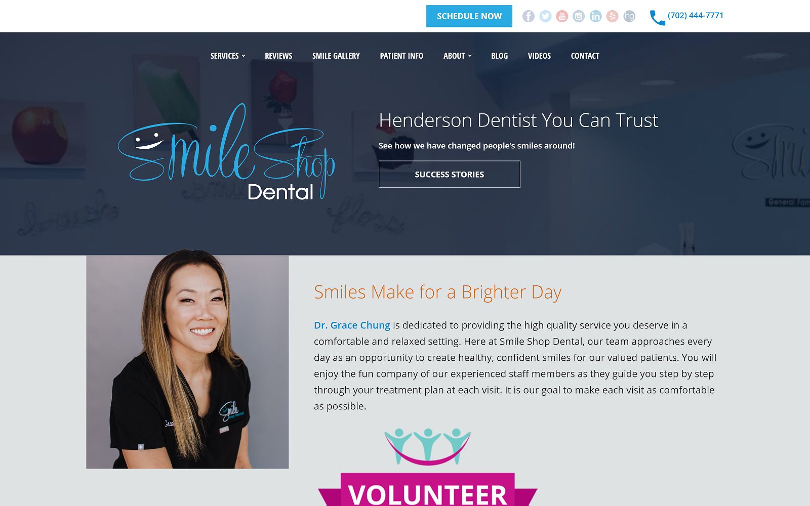 The screenshot of smile shop dental and facial aesthetics dr. Grace chung website