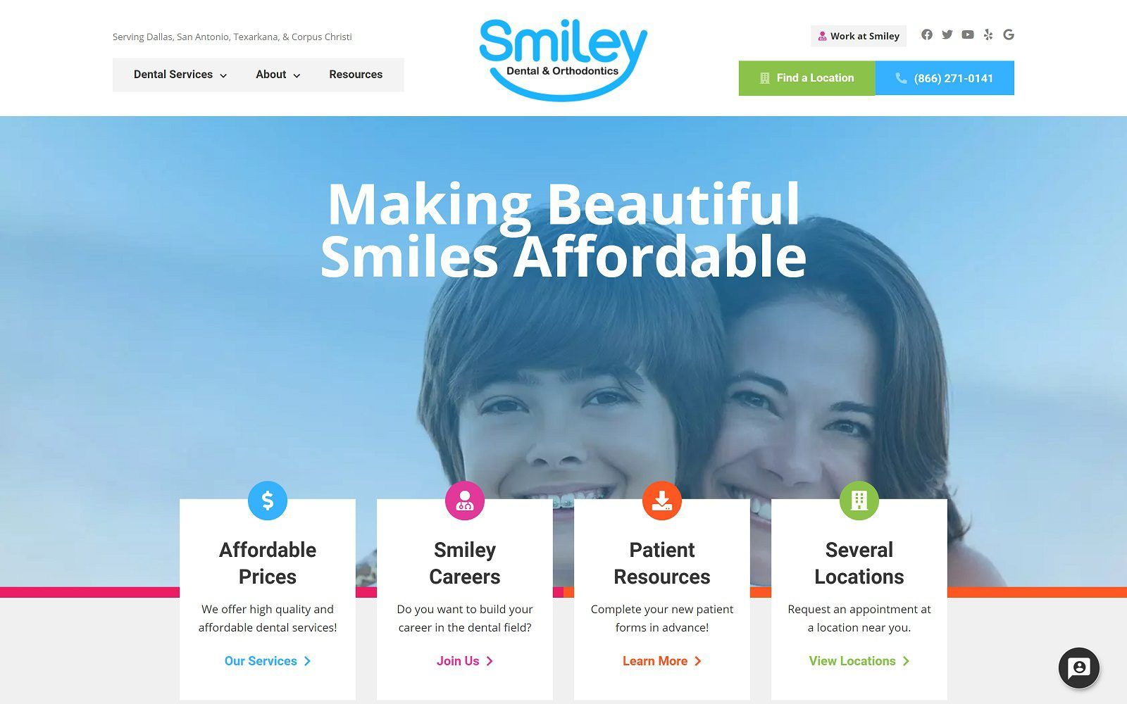The screenshot of smiley dental & orthodontics website