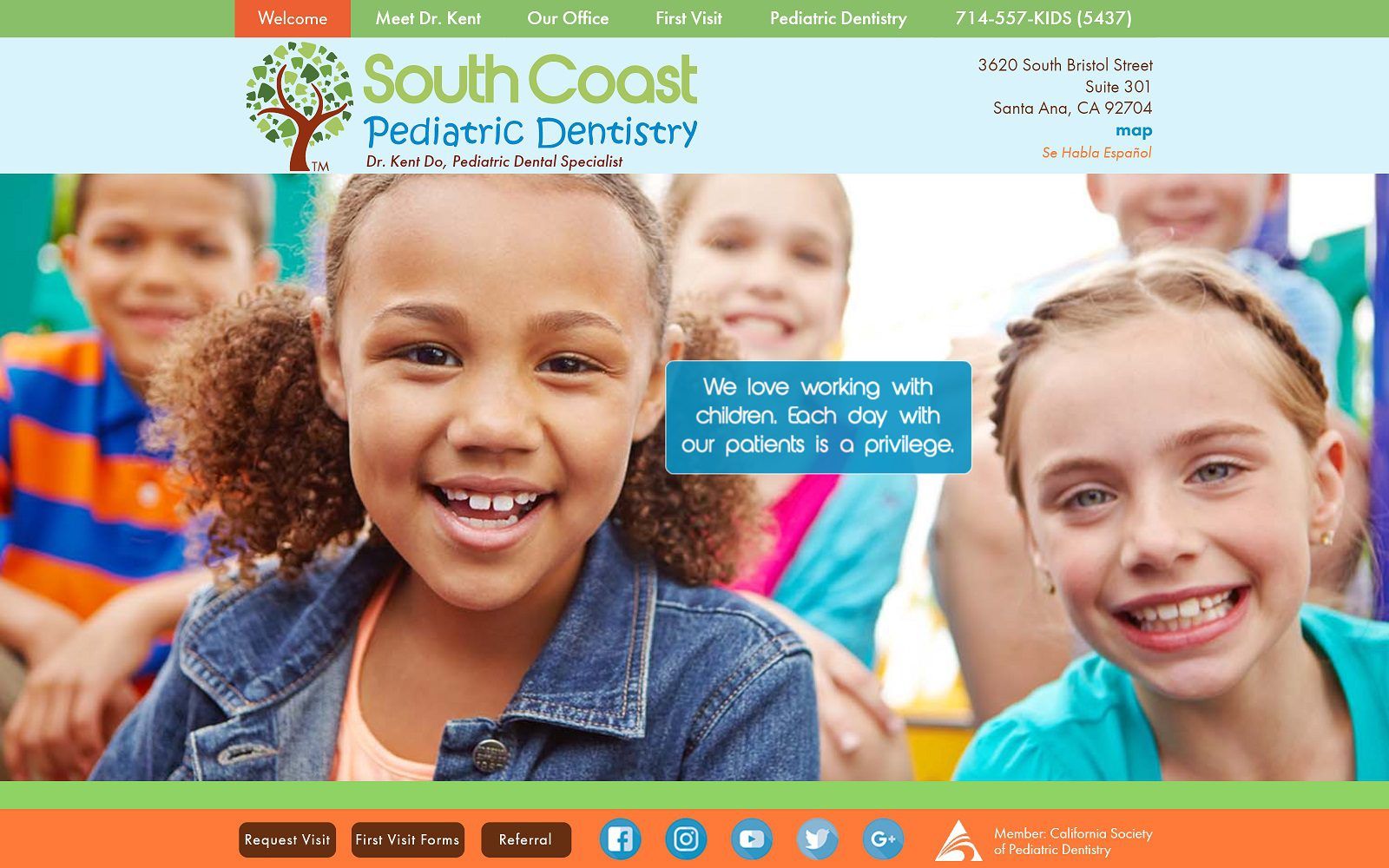The screenshot of south coast pediatric dentistry dr. Kent do website