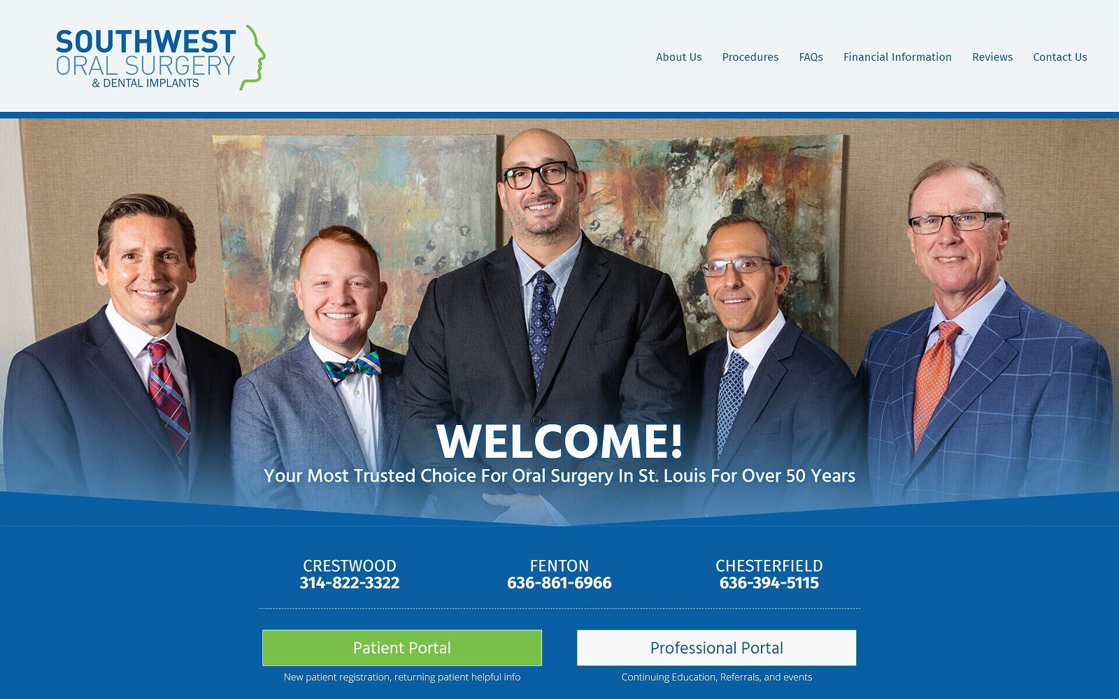 The screenshot of southwest oral surgery website