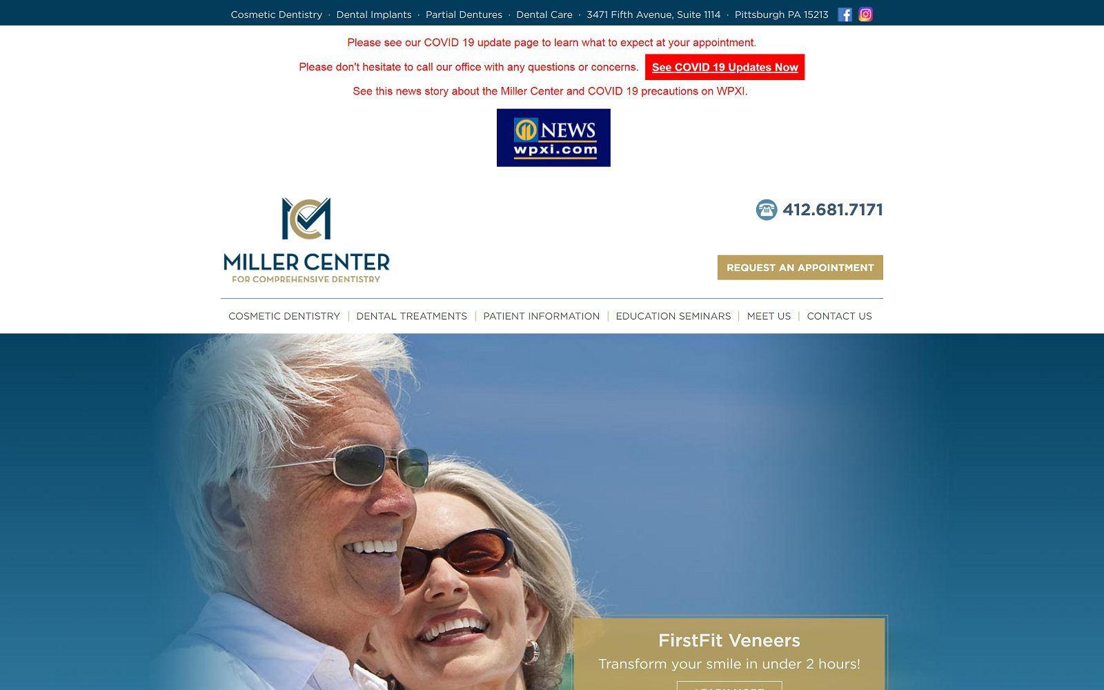 The screenshot of miller center for comprehensive dentistry - stephen m. Miller, dmd, magd website
