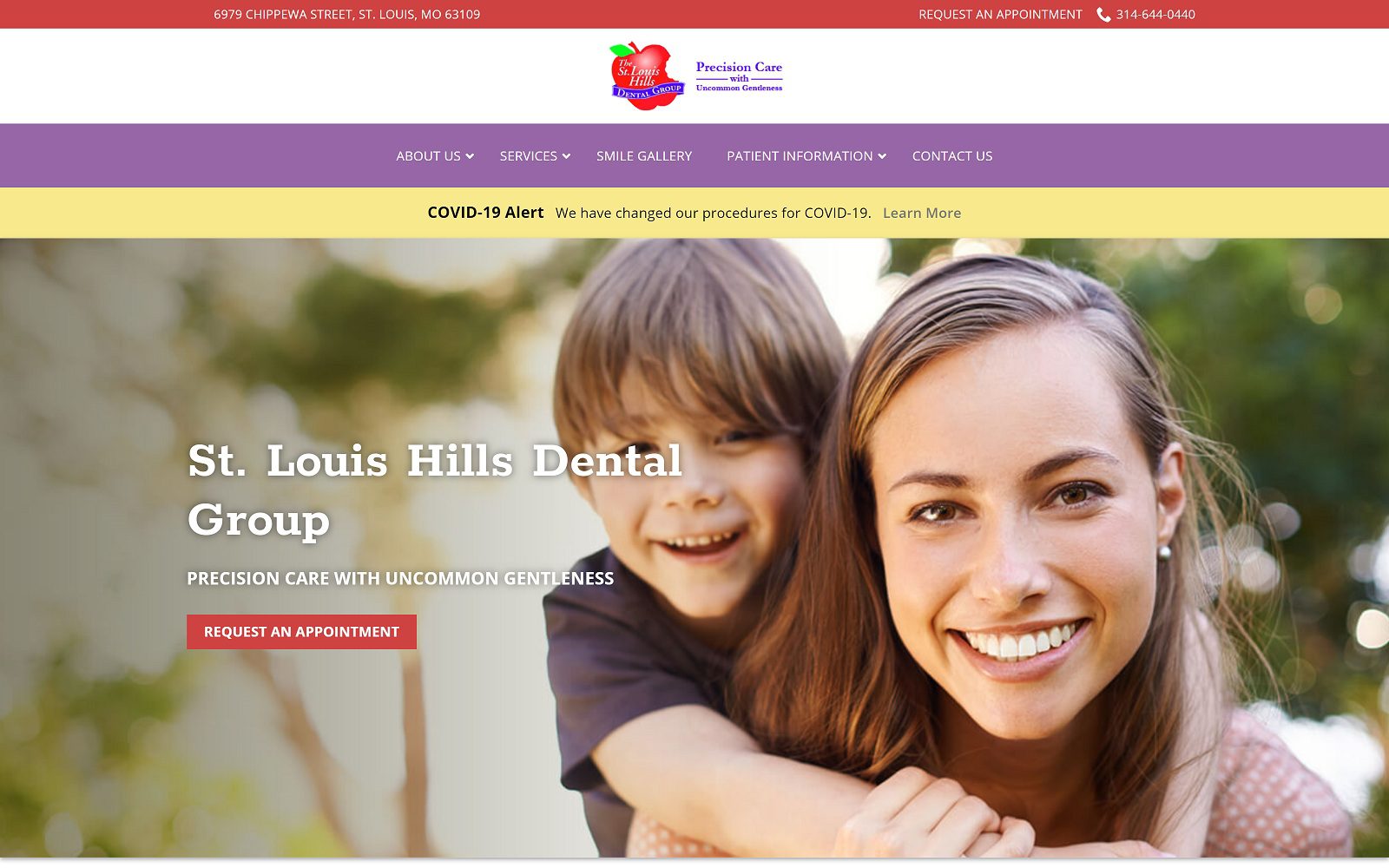 The screenshot of st louis hills dental group website