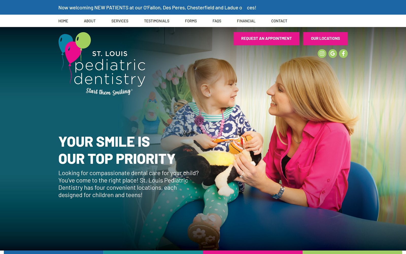 The screenshot of st. Louis pediatric dentistry - ladue website