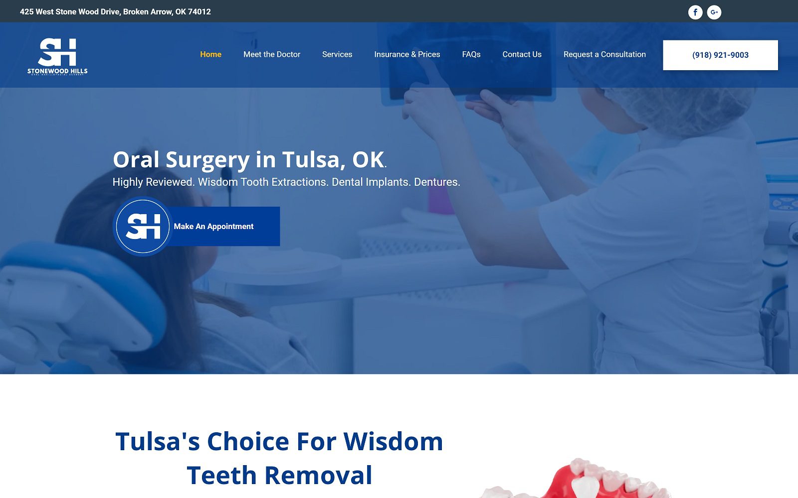 The screenshot of stonewood hills oral maxillofacial surgery, inc website