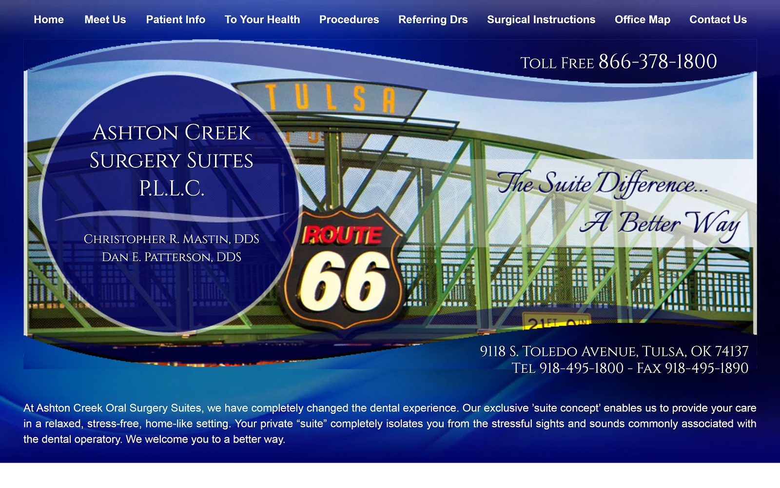 The screenshot of ashton creek oral surgery suites website