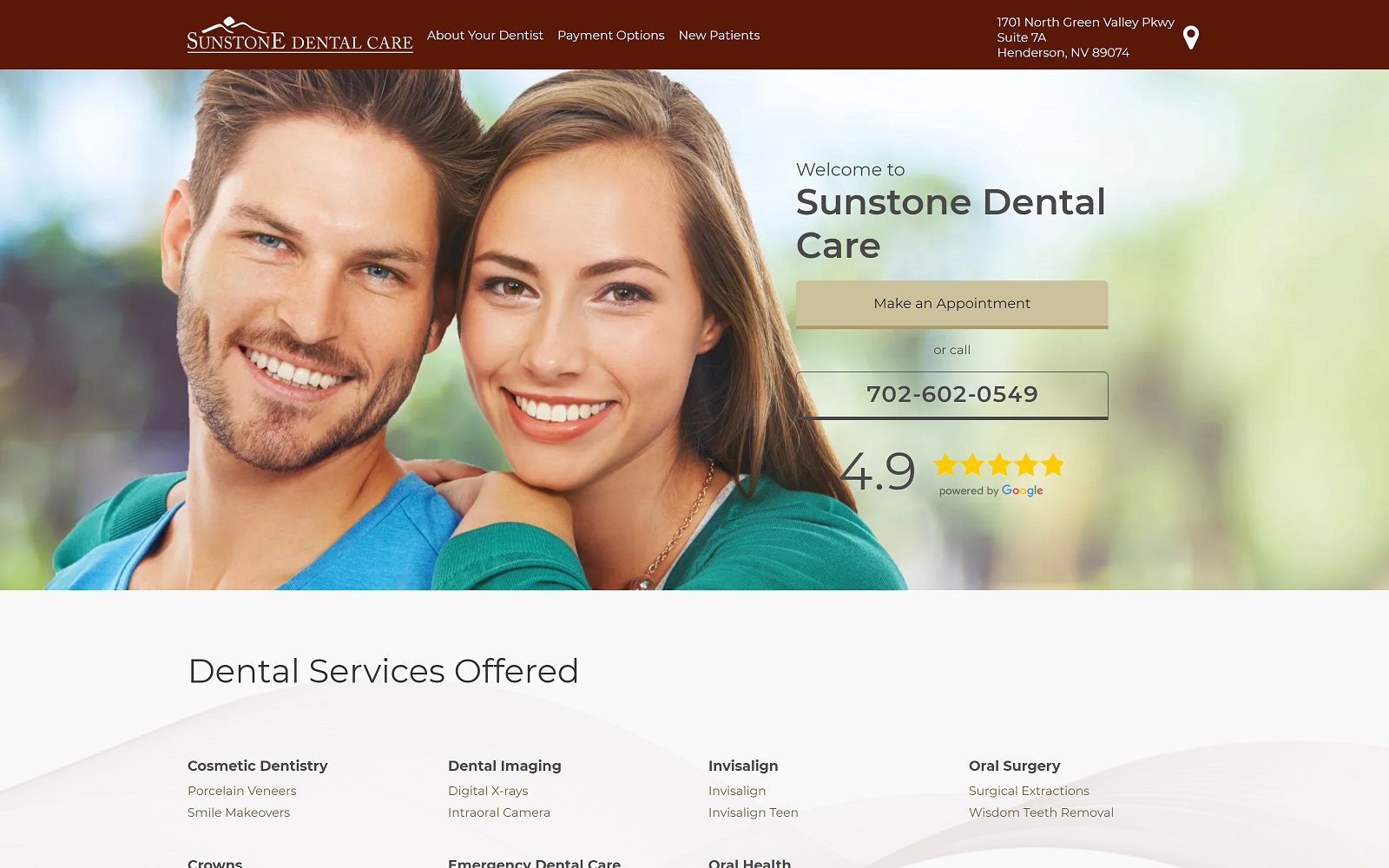 The screenshot of sunstone dental care website