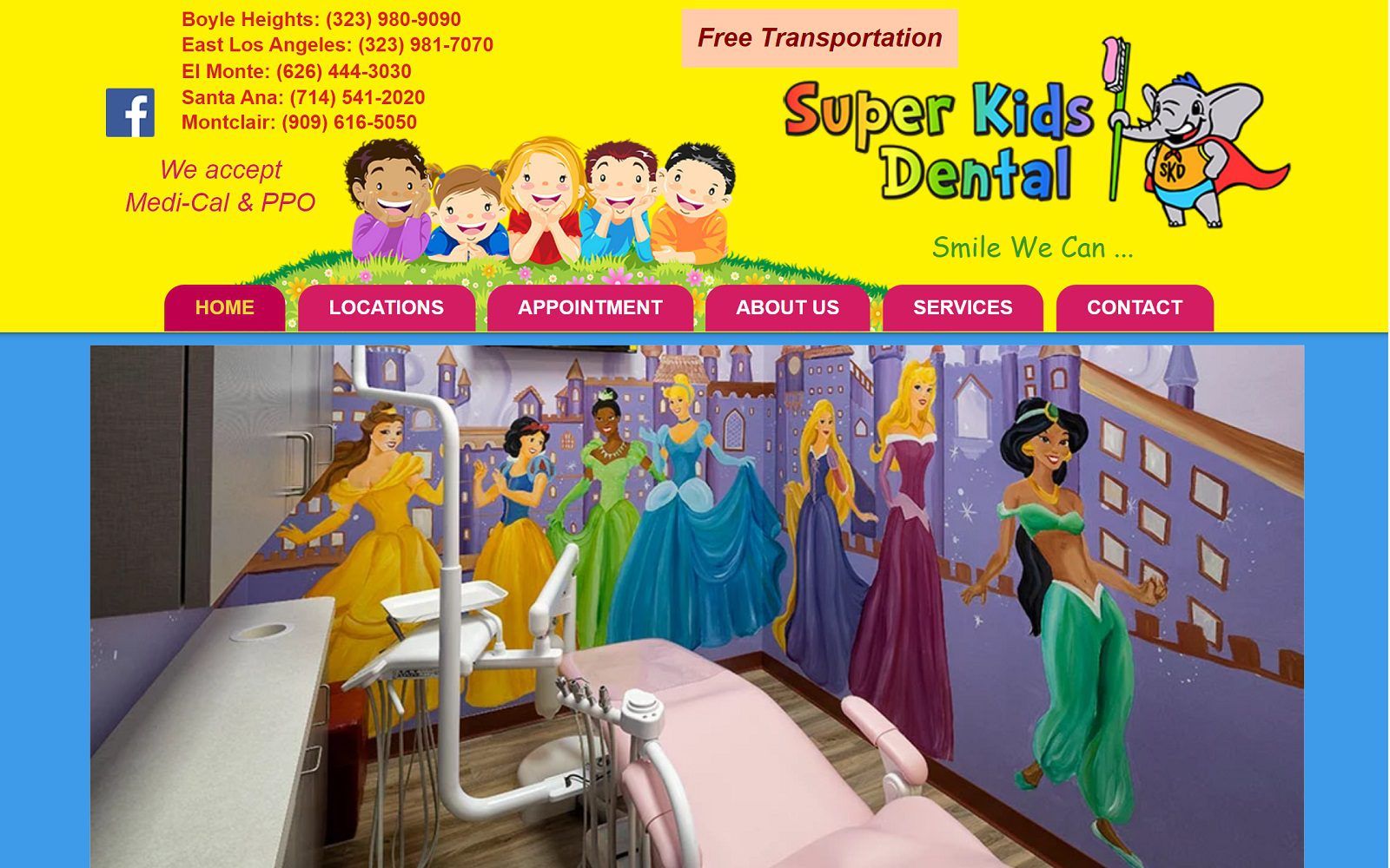 The screenshot of super kids dental website