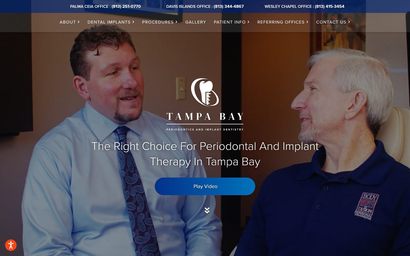 The screenshot of tampa bay periodontics and implant dentistry website