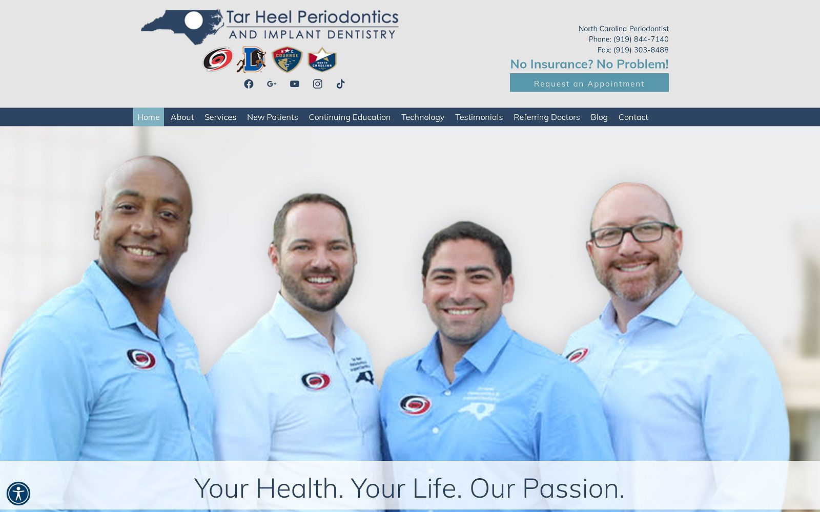 The screenshot of tar heel periodontics and implant dentistry website