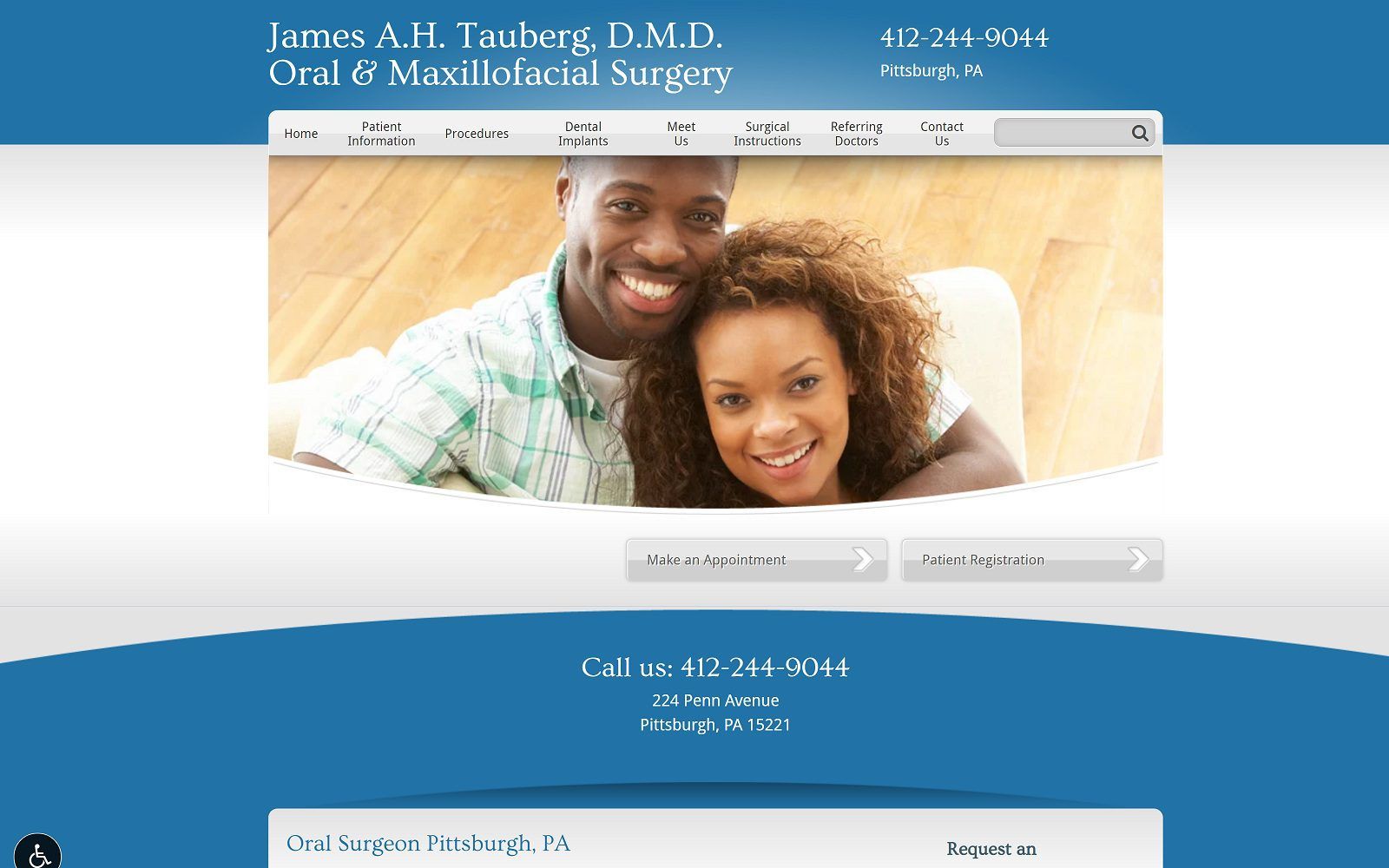The screenshot of james a. H. Tauberg dmd oral & maxillofacial surgery website