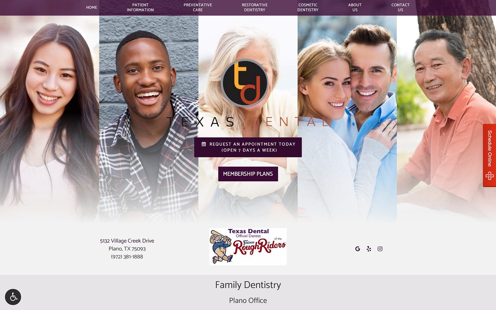 The screenshot of texas dental website