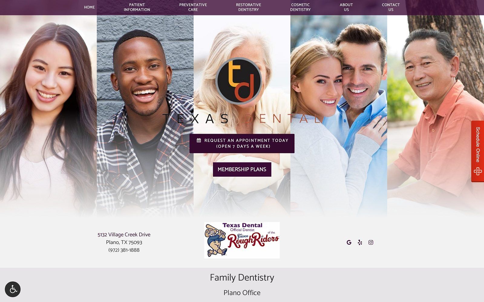 The screenshot of texas dental website