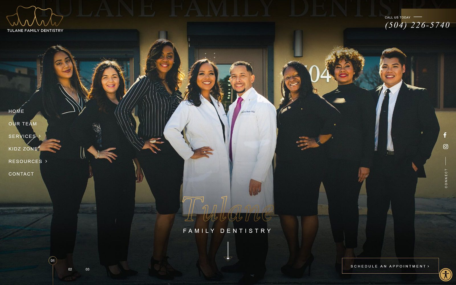 The screenshot of tulane family dentistry website