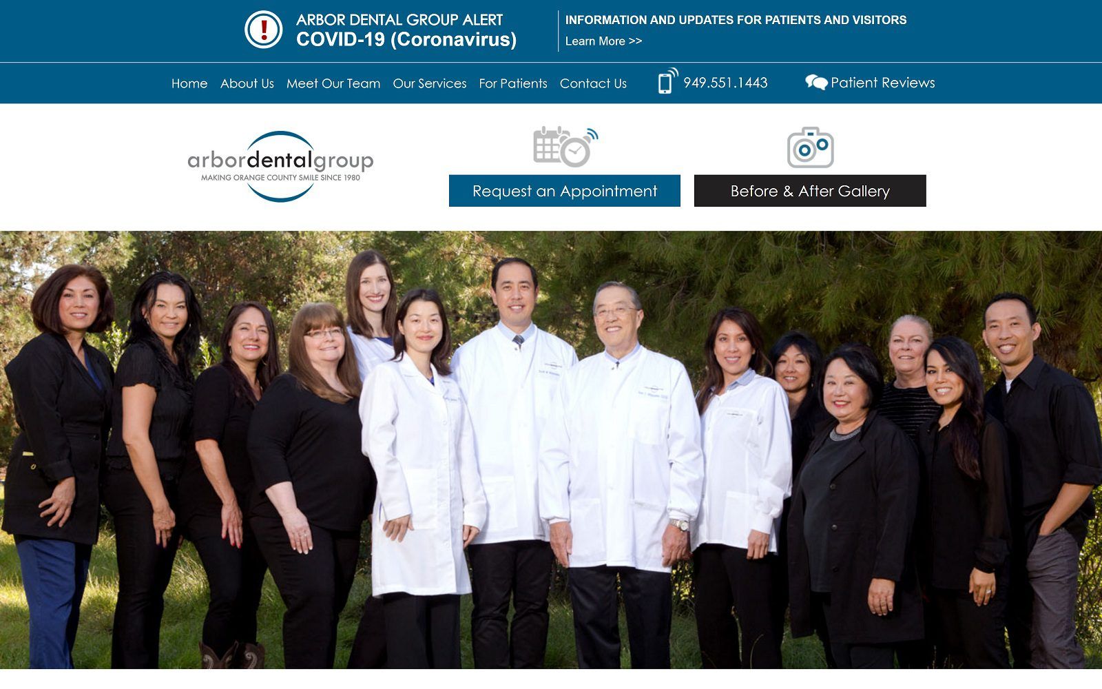 The screenshot of the arbor dental group website