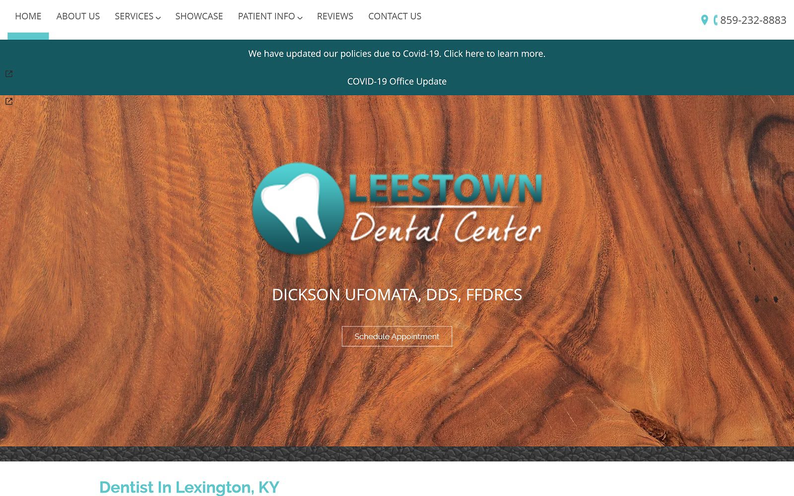 The screenshot of leestown dental care dr. Dickson ufomata website