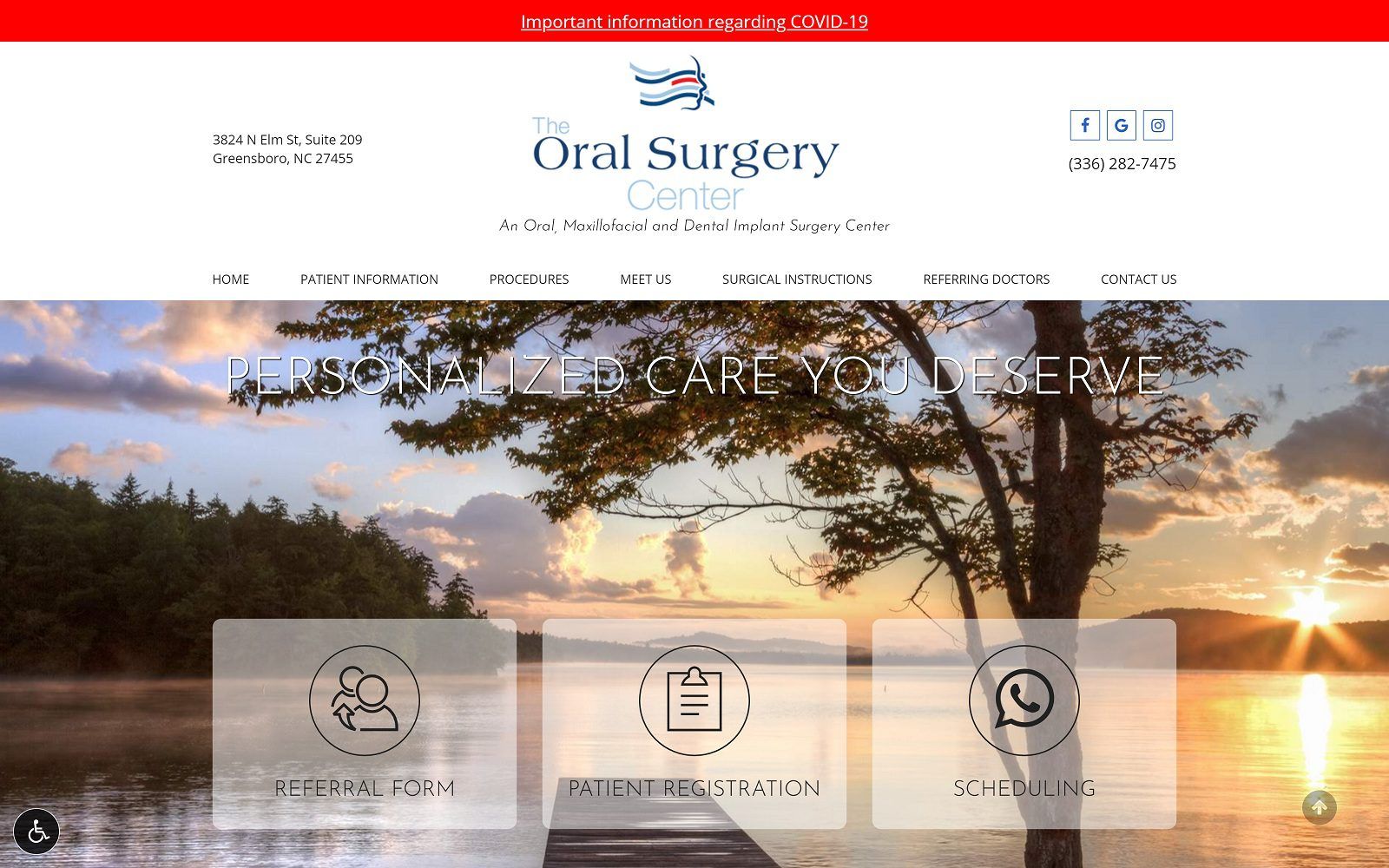 The screenshot of the oral surgery center dr. Justin drab website