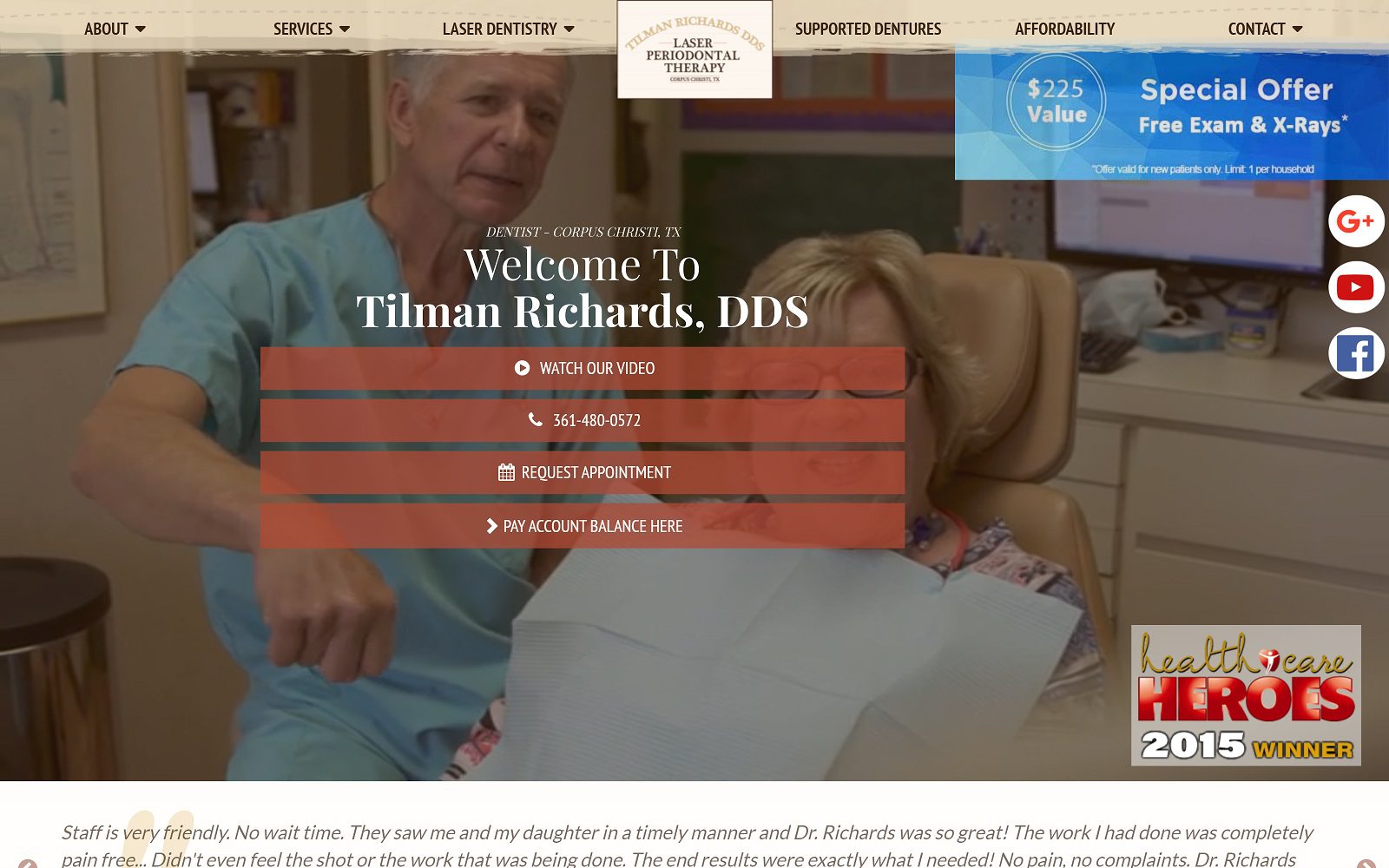 The screenshot of tilman richards, d. D. S. Website