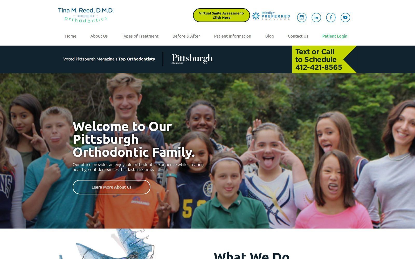 The screenshot of tina reed orthodontics website