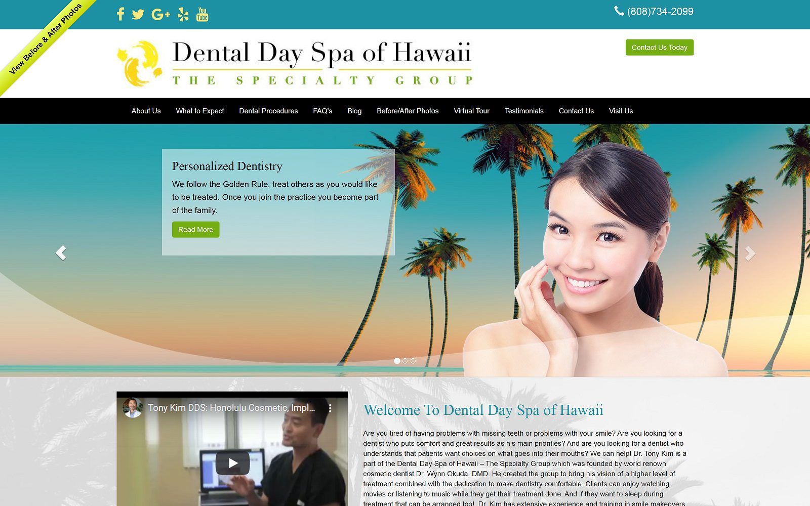 The screenshot of tony kim, dds cosmetic, implant and biological dentistry website