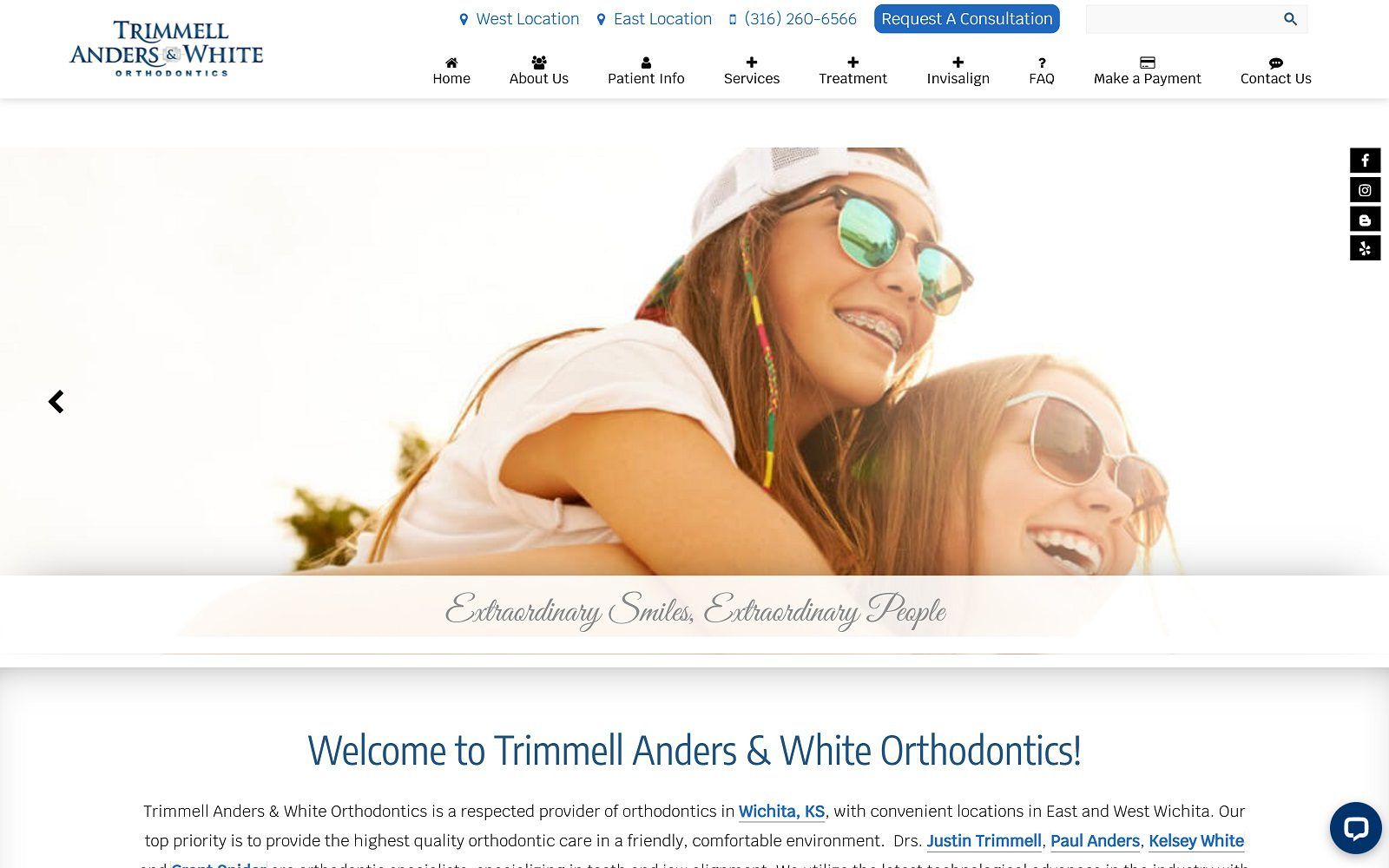 The screenshot of trimmell anders & white orthodontics website