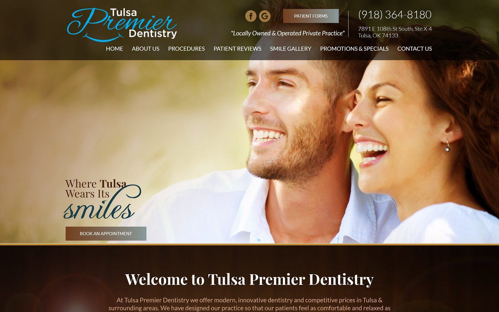 The screenshot of tulsa premier dentistry website