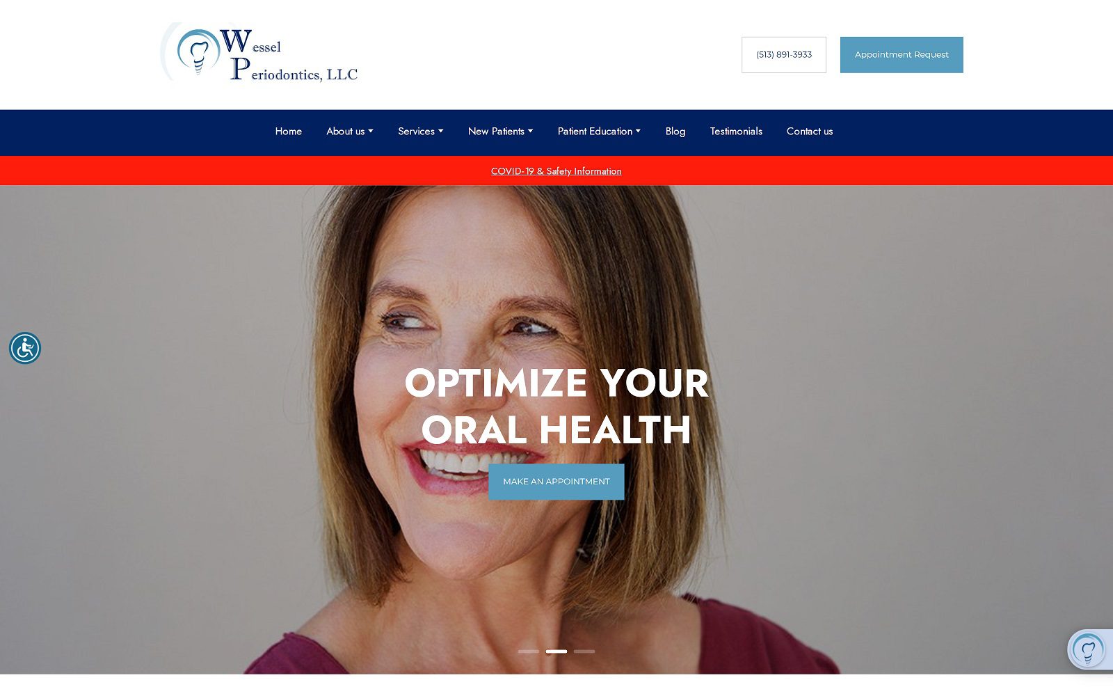 The screenshot of wessel periodontics & dental implants dr. Jeffrey r. Wessel website