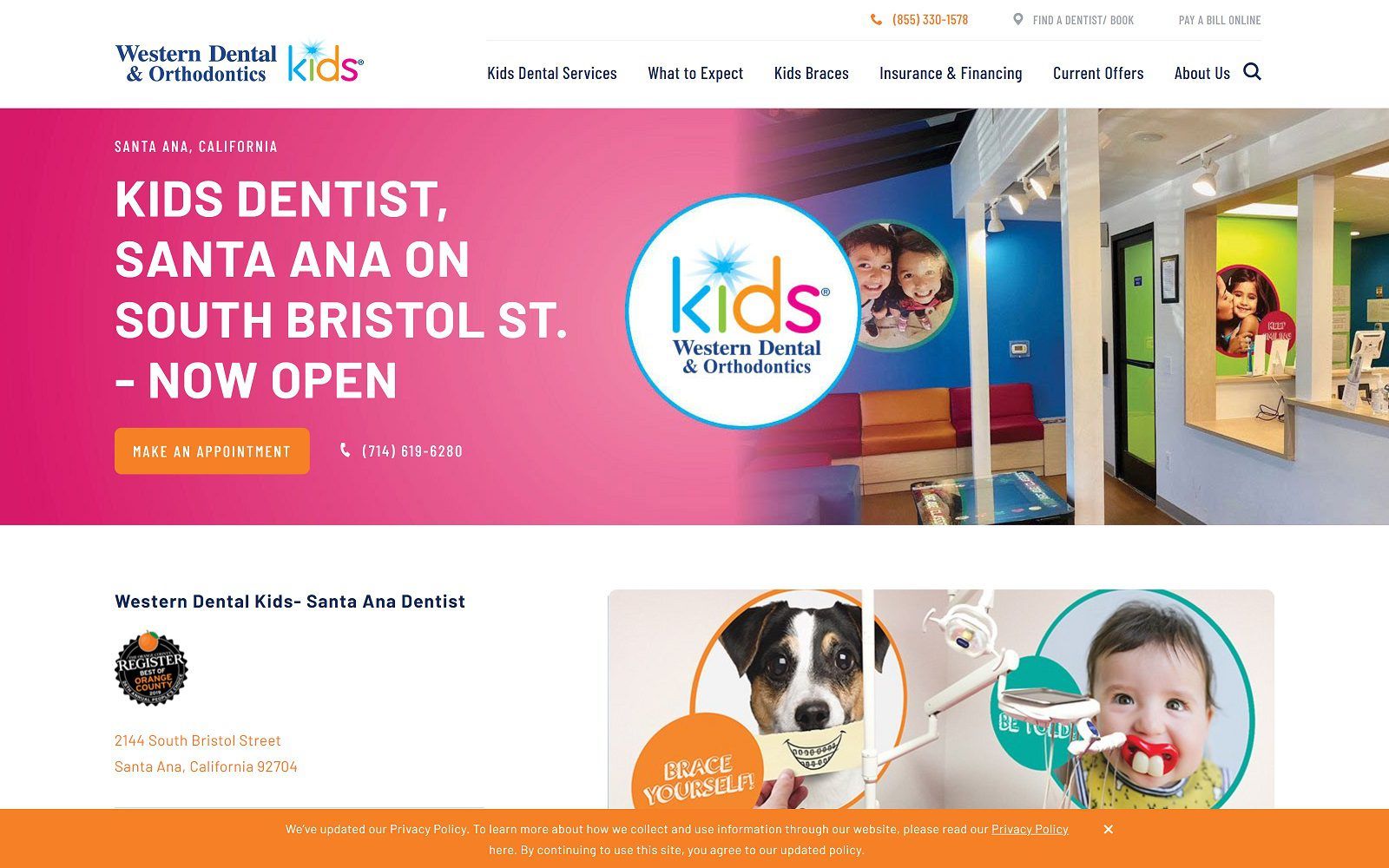 The screenshot of western dental kids website