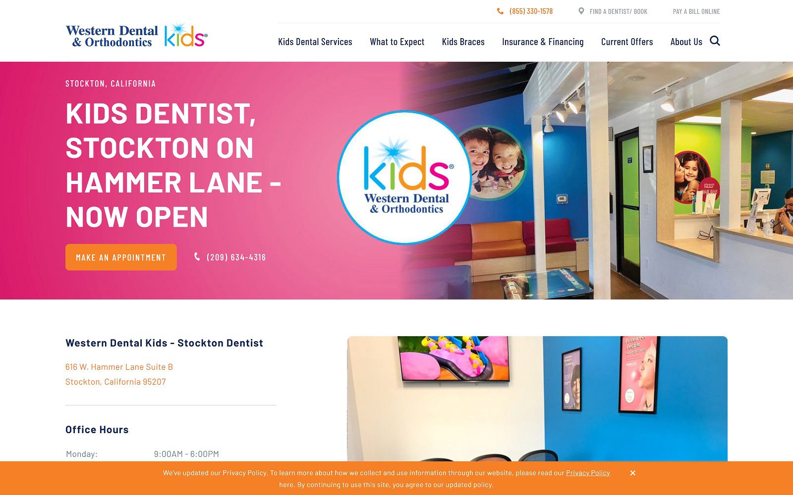 The screenshot of western dental kids website