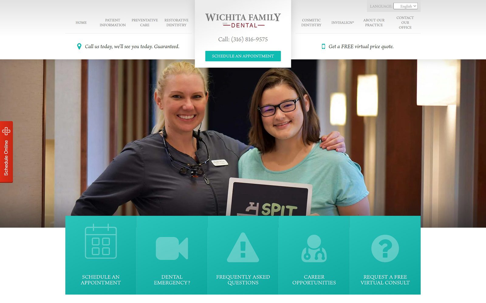 The screenshot of wichita family dental website