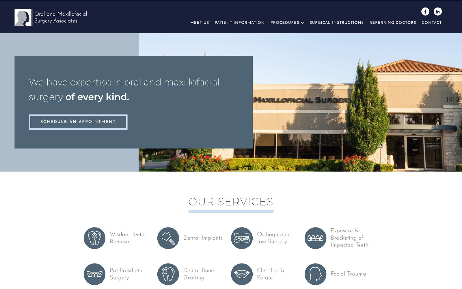 The screenshot of oral and maxillofacial surgery associates website