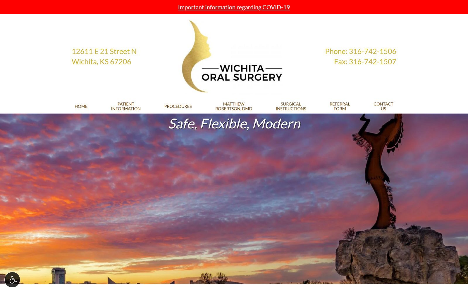 The screenshot of wichita oral surgery: matthew robertson, dmd website