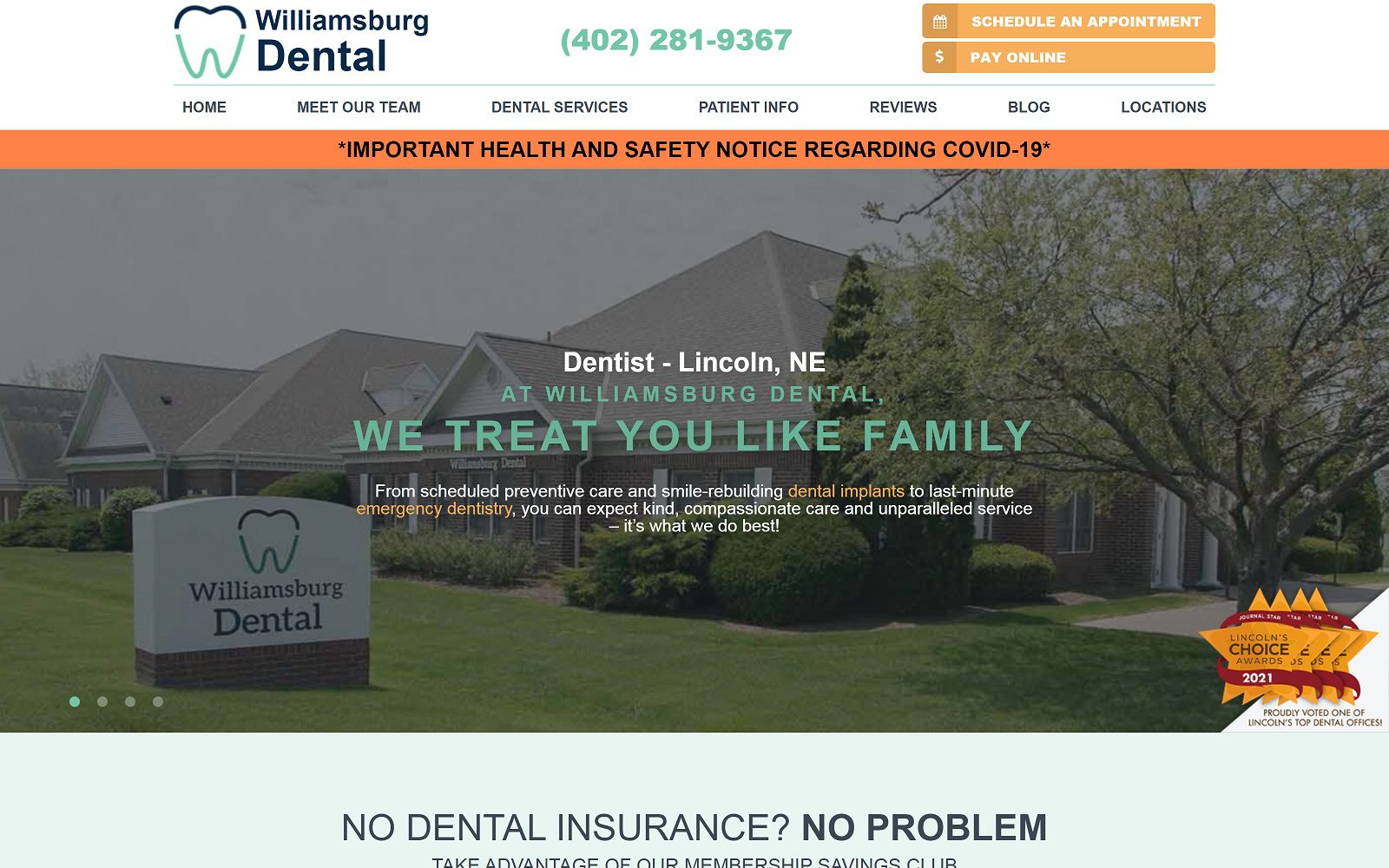 The Screenshot of Williamsburg Dental Village Drive Website