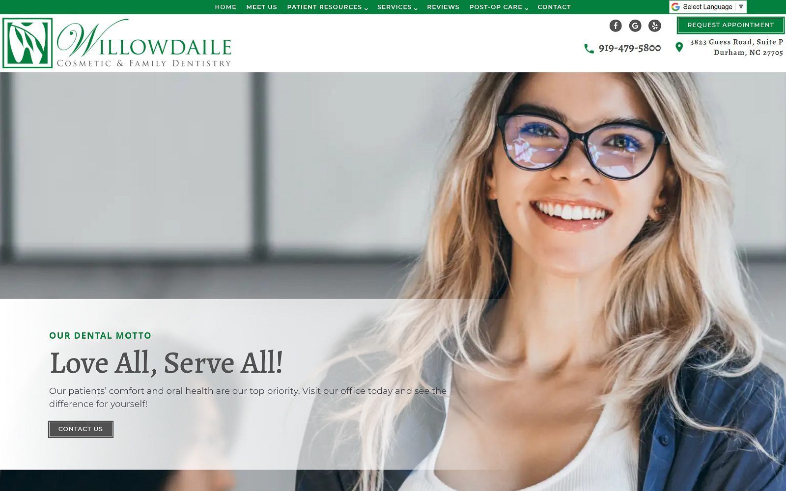 The screenshot of willowdaile family dentistry website